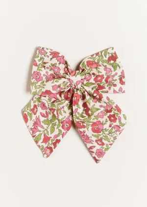 Daphne Floral Long Bow Clip in Raspberry