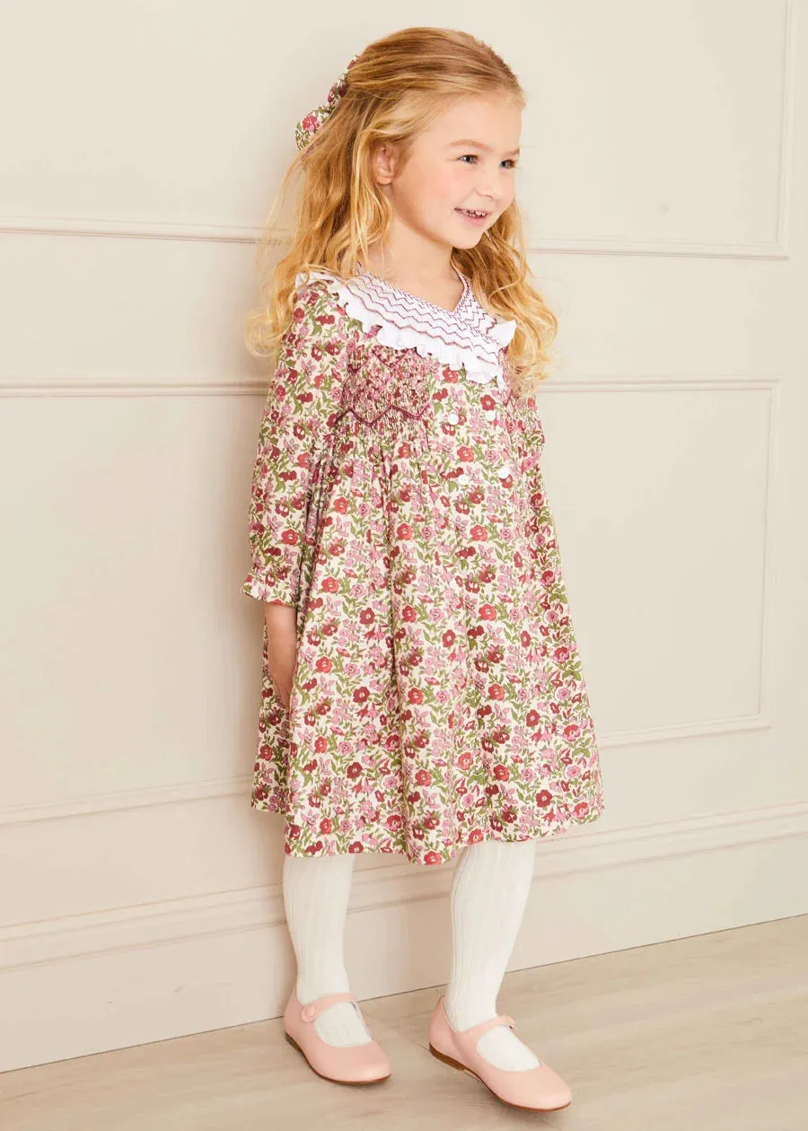 Daphne Floral Long Bow Clip in Raspberry