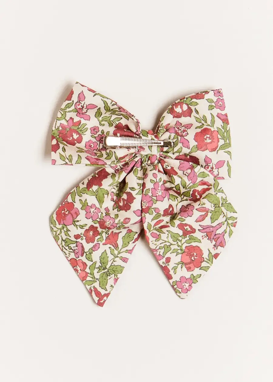 Daphne Floral Long Bow Clip in Raspberry