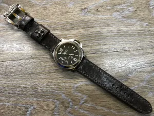 Dark Brown Genuine Leather Watch Strap in 26mm, 24mm watch Band Replacement, Sterling Silver 925 pin, Distress Brown pattern, Personalise gift idea