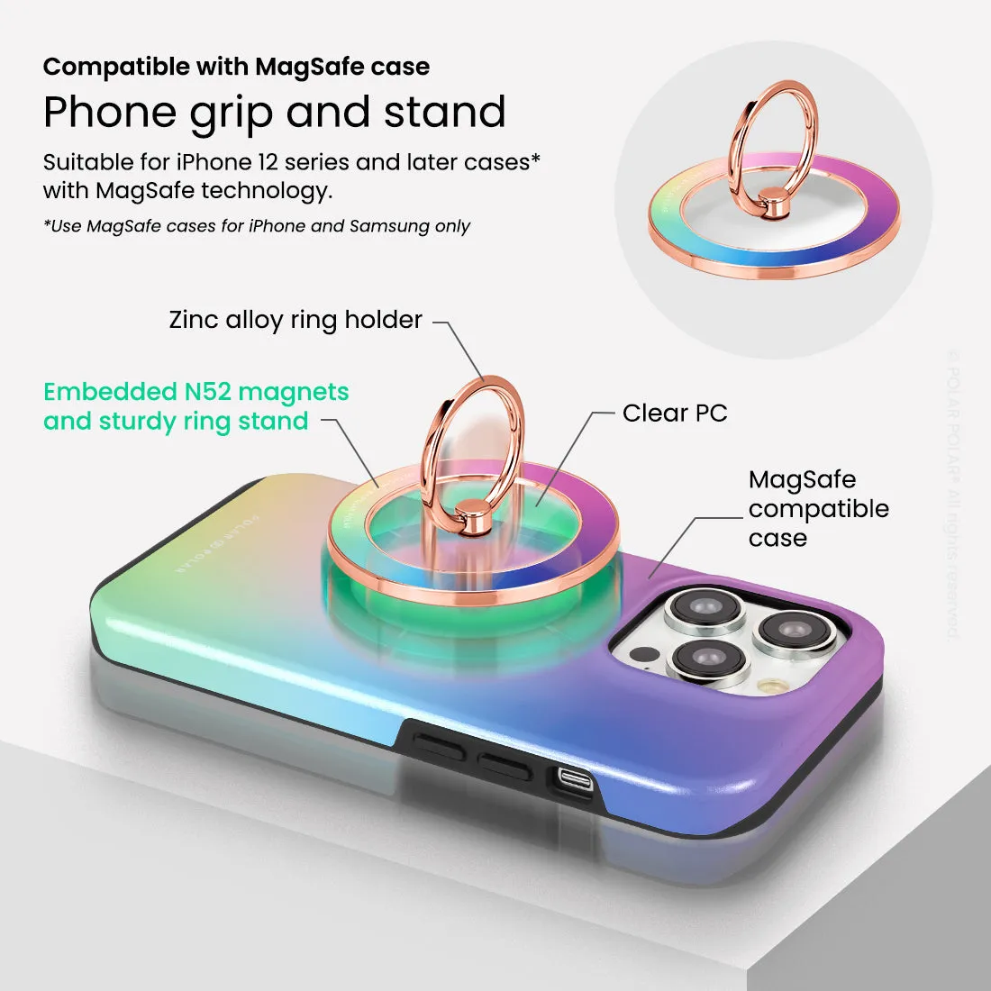 Daydream Holo - Rose Gold MagSafe Phone Grip and Ring Holder Stand