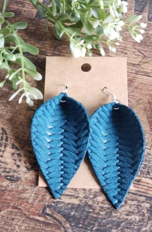 Deep Teal basket weave leather with sterling silver hooks