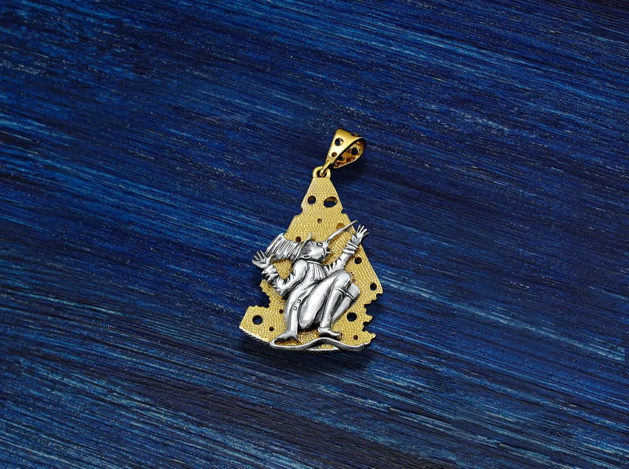 Designer Sterling Silver 22k Gilded Nutcracker Rat Cheese Mihail Chemiakin Slide Pendant