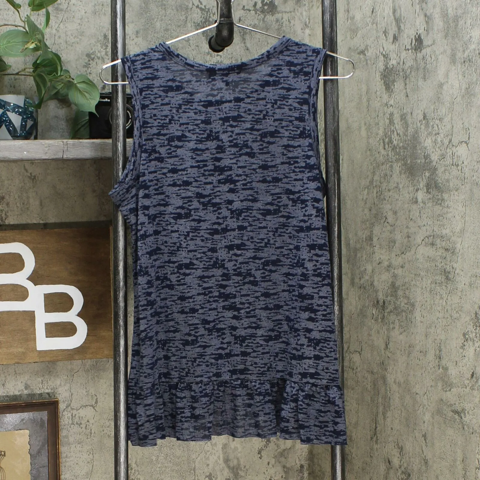 DG2 by Diane Gilman Women's Burnout Ruffle Tank Top Navy Medium
