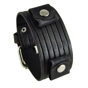 Embossed Stripes Distressed Black Leather Ladies Cuff