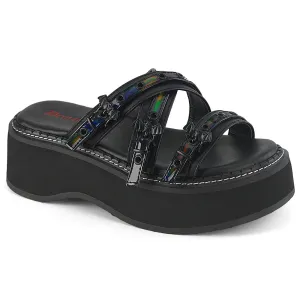 EMILY-07  Black Vegan Leather-Holo Patent