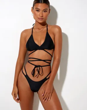 Farisa Strappy Bikini Bottom in Black