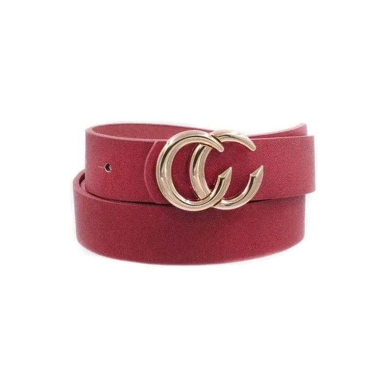 Faux leather double CC buckle belt