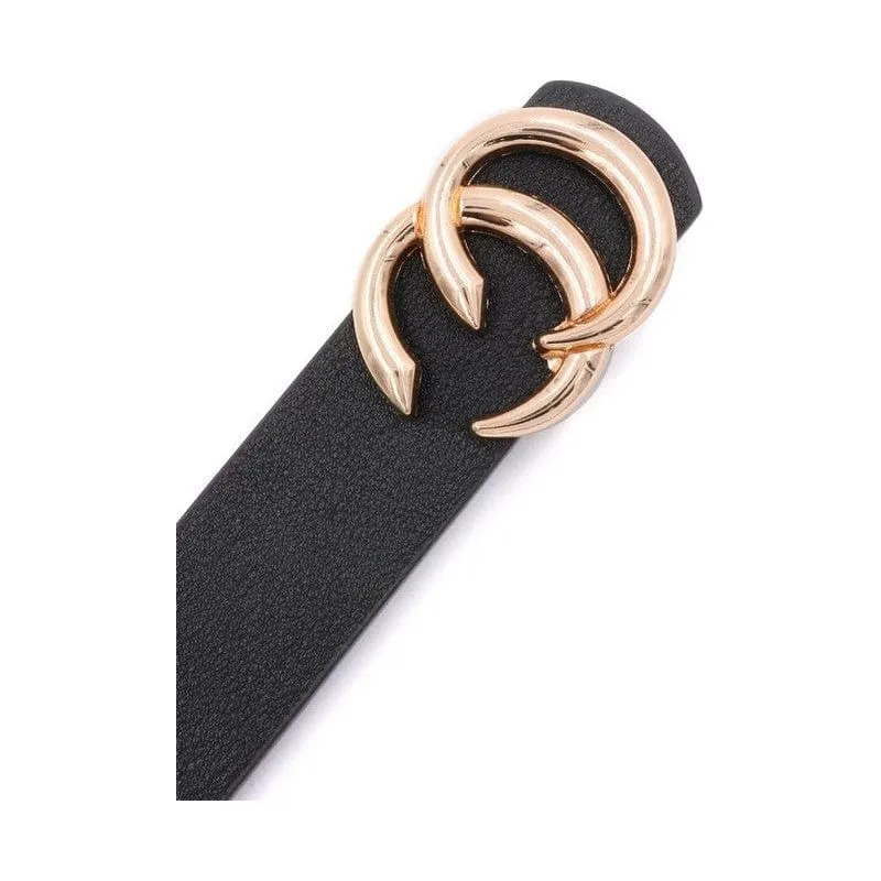 Faux leather double CC buckle belt