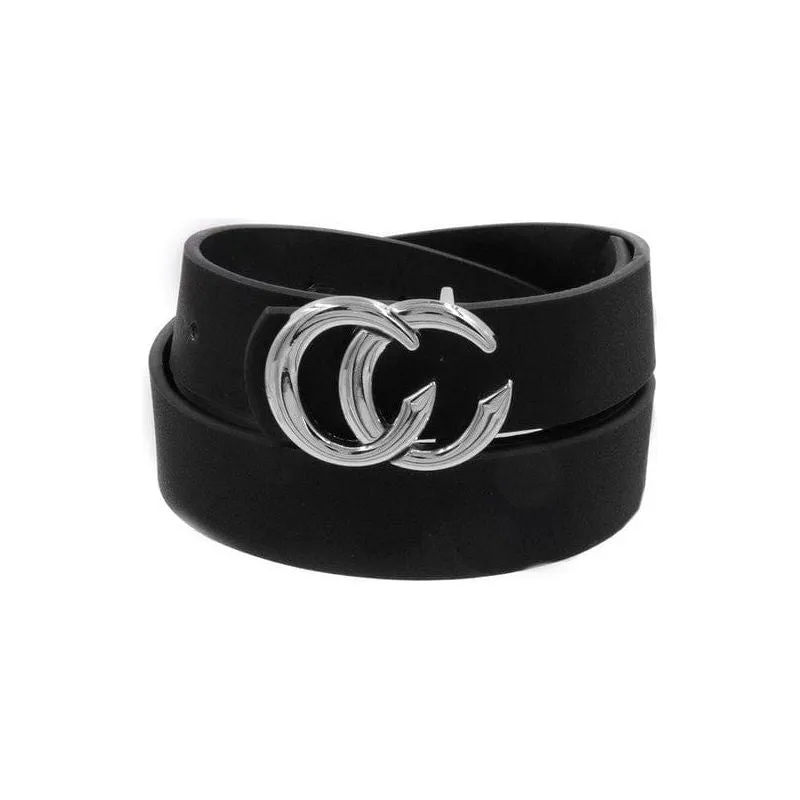 Faux leather double CC buckle belt