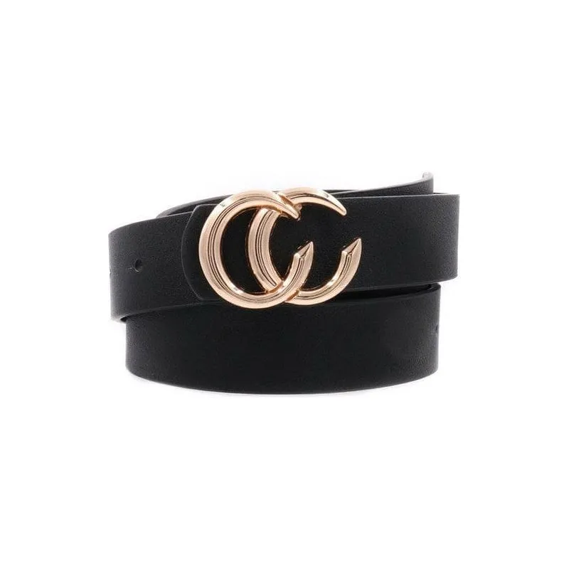 Faux leather double CC buckle belt