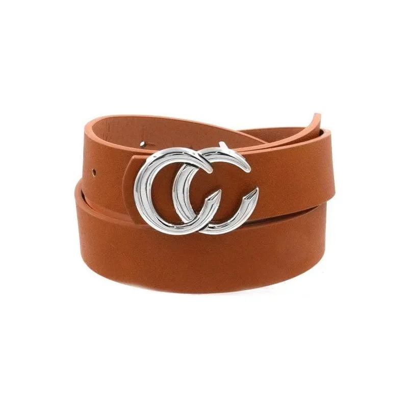 Faux leather double CC buckle belt