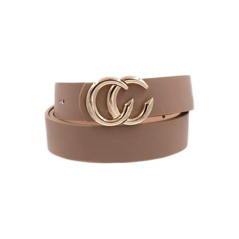 Faux leather double CC buckle belt