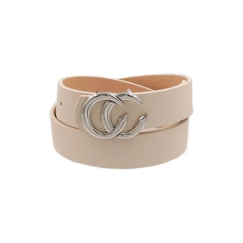 Faux leather double CC buckle belt