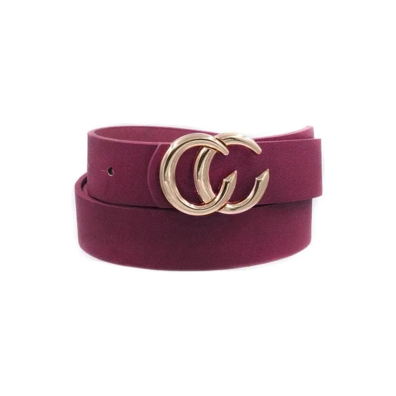 Faux leather double CC buckle belt