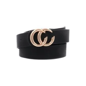 Faux leather double CC buckle belt