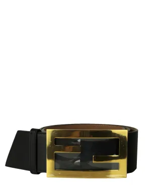 Fendi NWT Black Leather Wide Logo Belt sz 85/34"