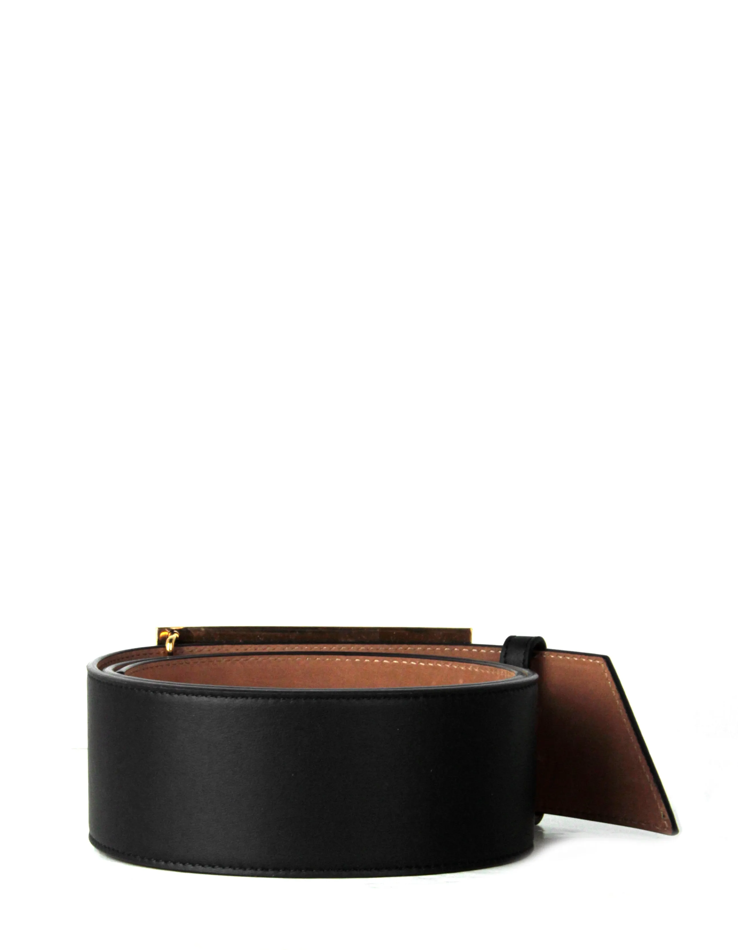 Fendi NWT Black Leather Wide Logo Belt sz 85/34"