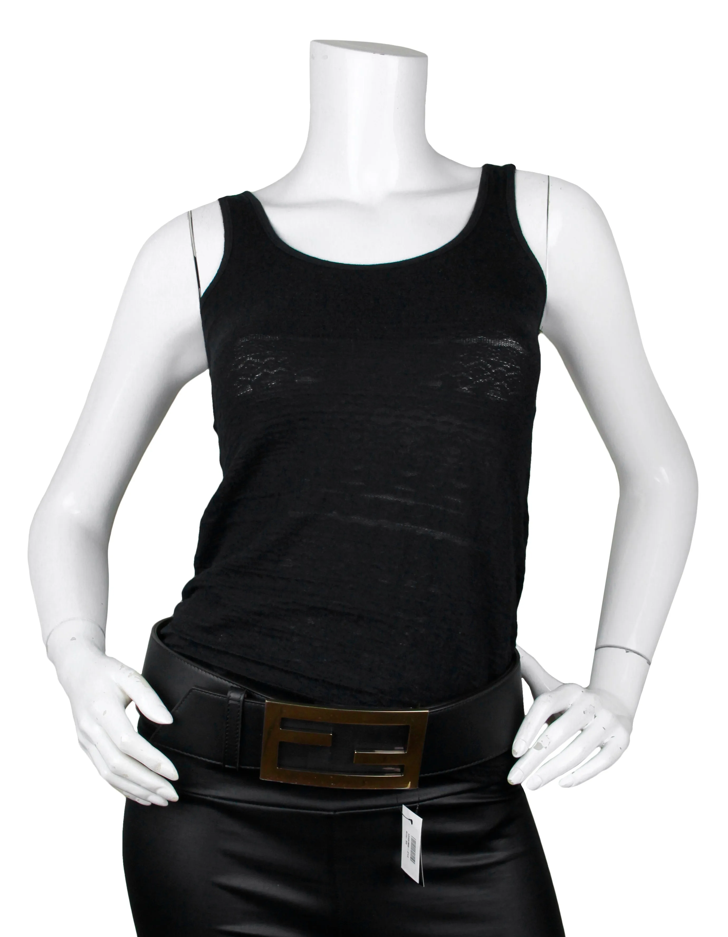 Fendi NWT Black Leather Wide Logo Belt sz 85/34"