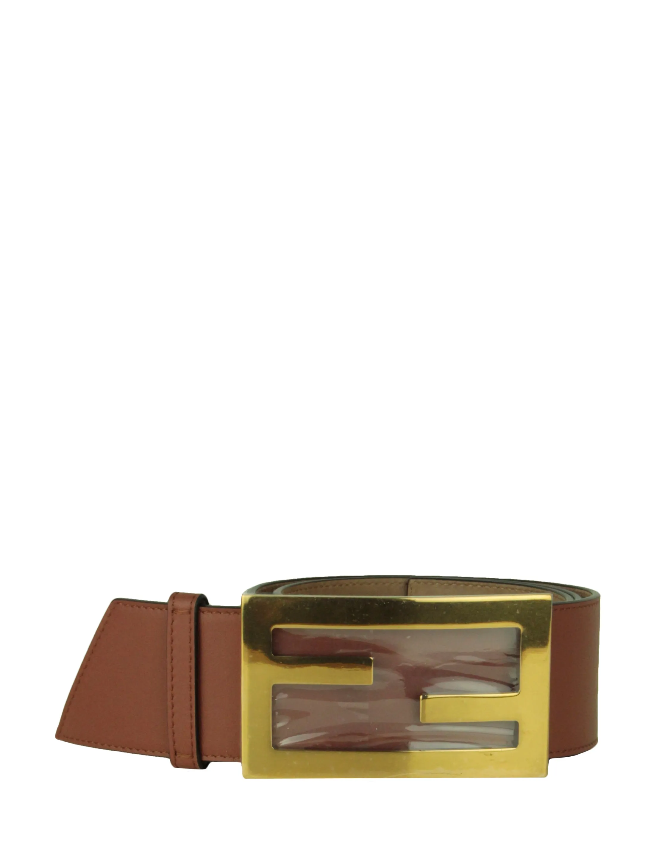 Fendi NWT Brown Leather Wide Logo Belt sz 85/34"