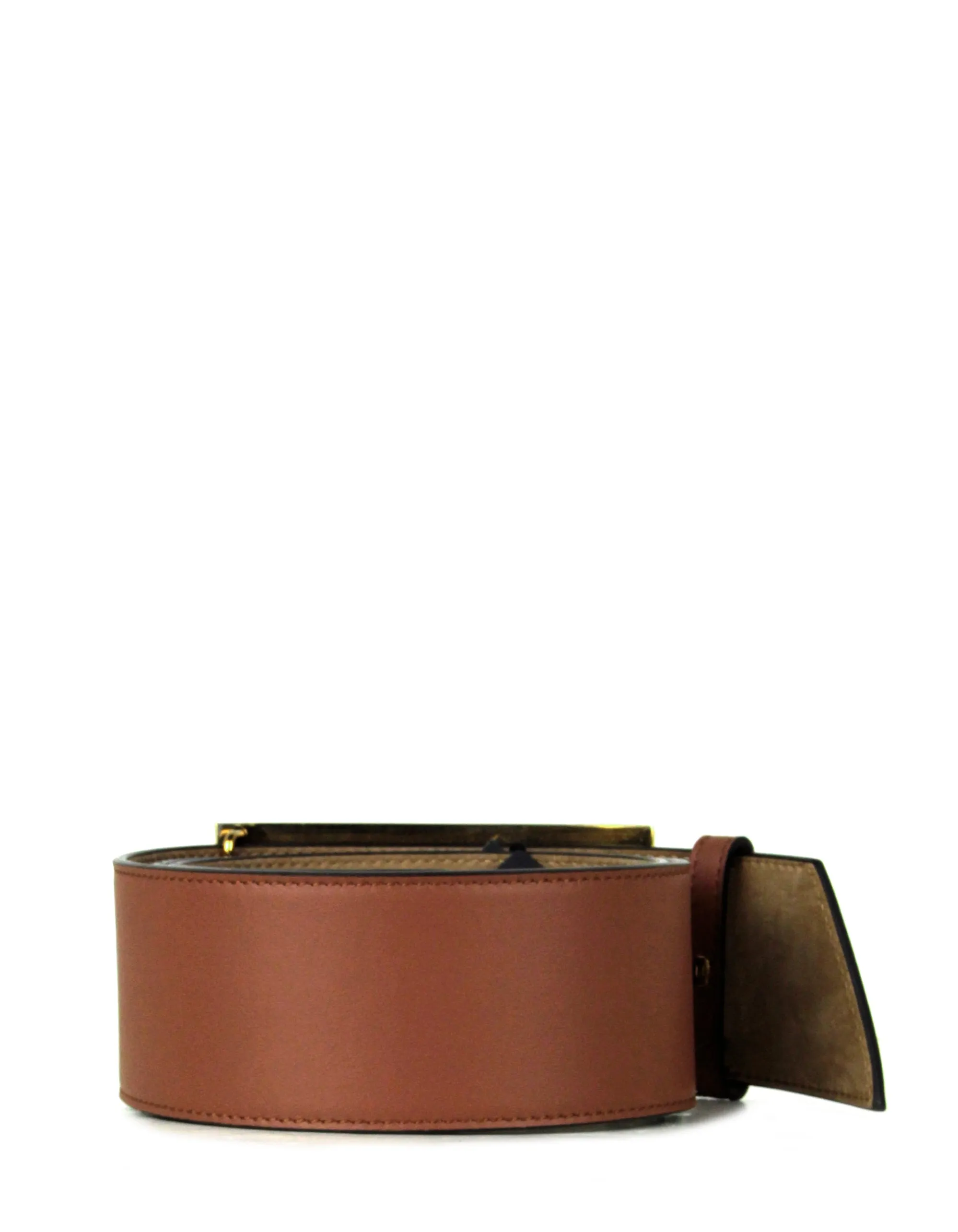 Fendi NWT Brown Leather Wide Logo Belt sz 85/34"