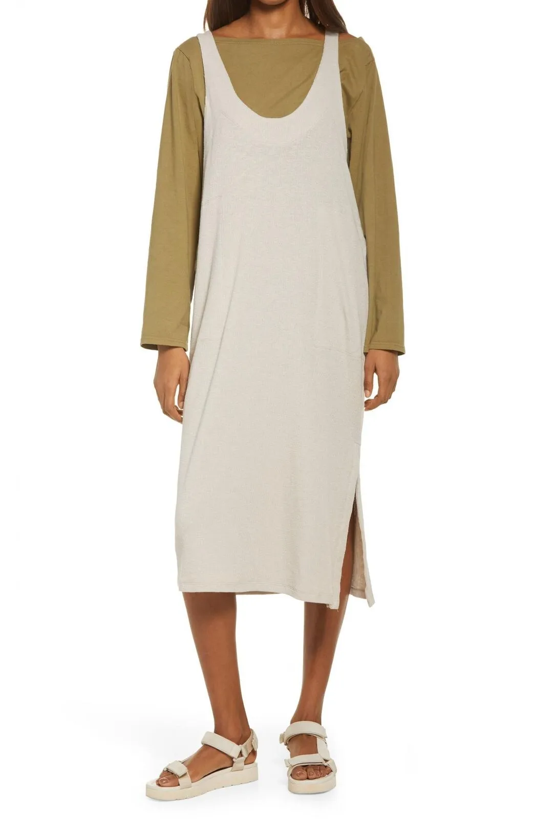 FP Beach by Free People Women's Be Happy Pinafore Dress Light Grey Small