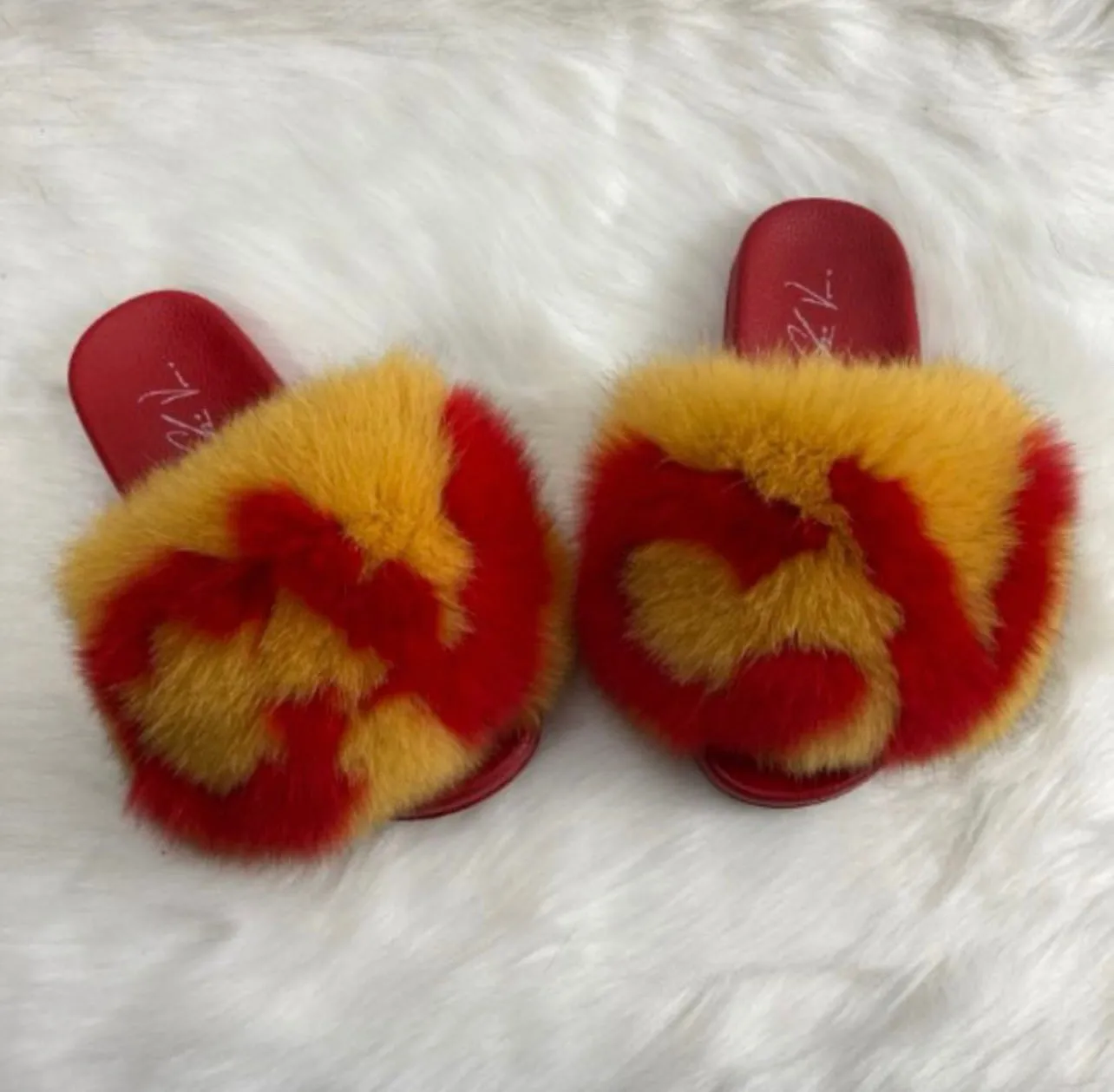 Fur Slides- Red and Gold CV