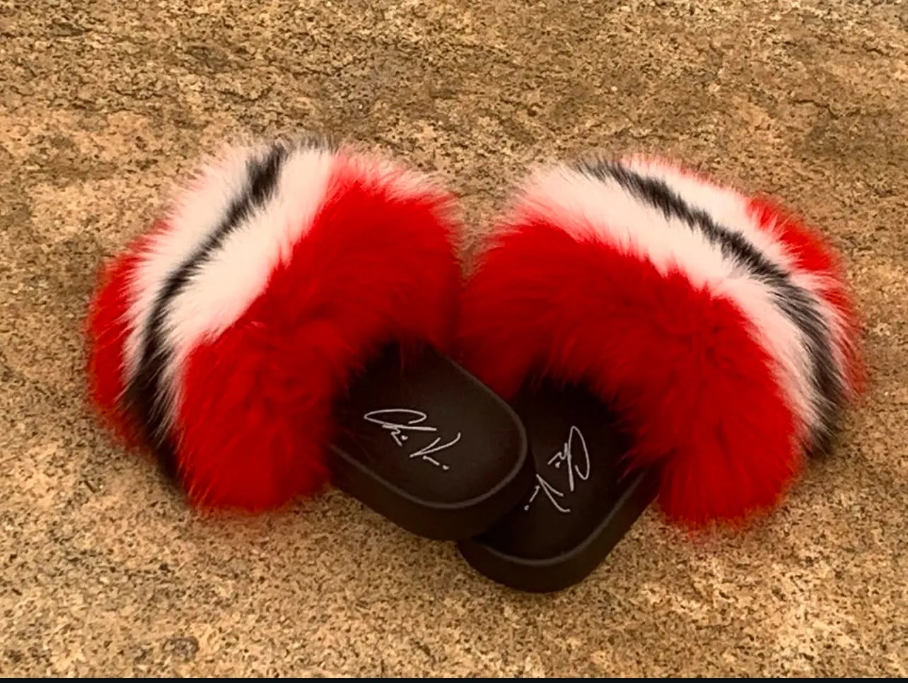 Fur Slides- Red black and White