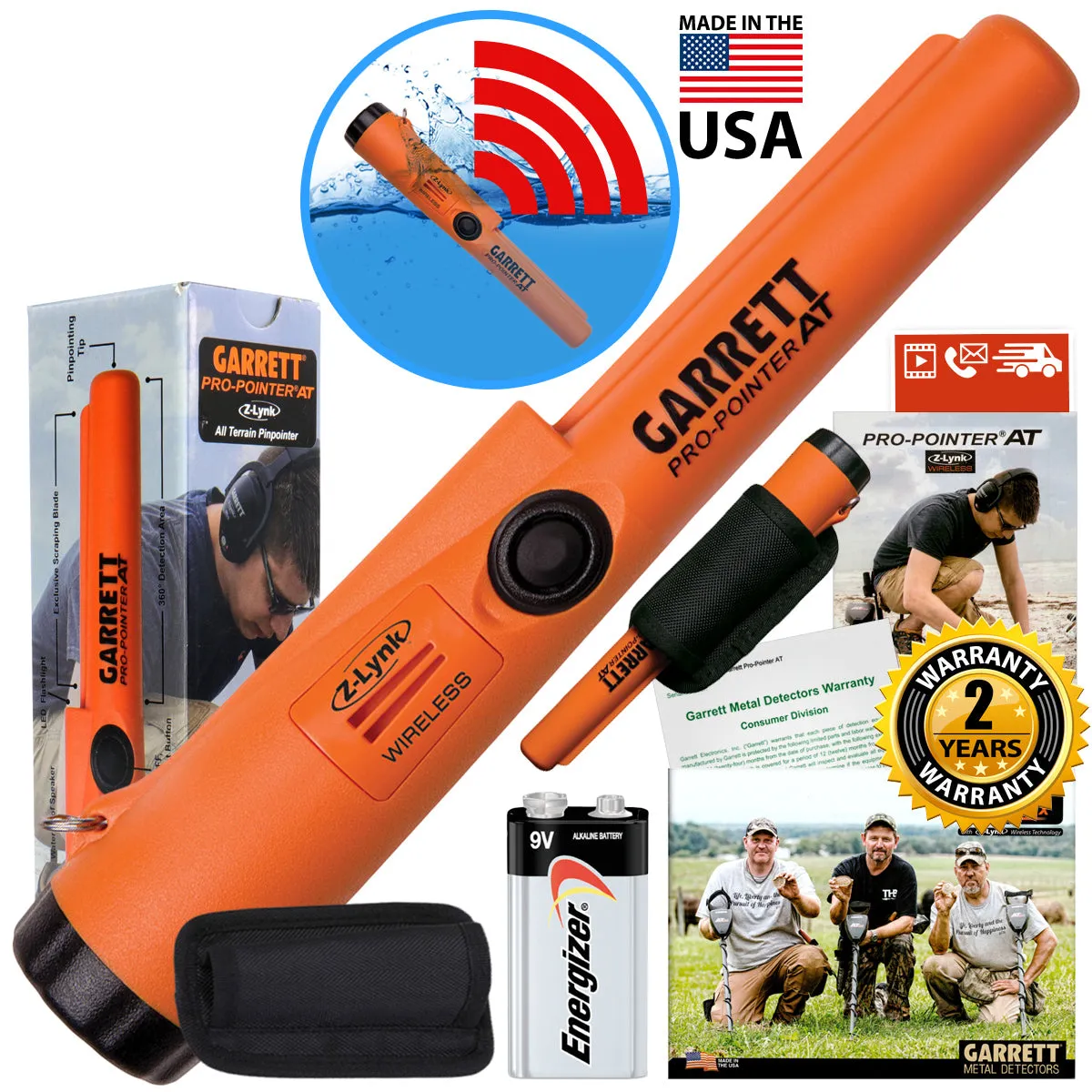 Garrett AT Pro Metal Detector w/ Pro Pointer AT Z-Lynk & Waterproof Headphones