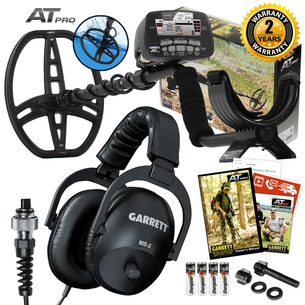Garrett AT Pro Metal Detector with MS-2 Headphones and Pro Pointer AT Z-Lynk