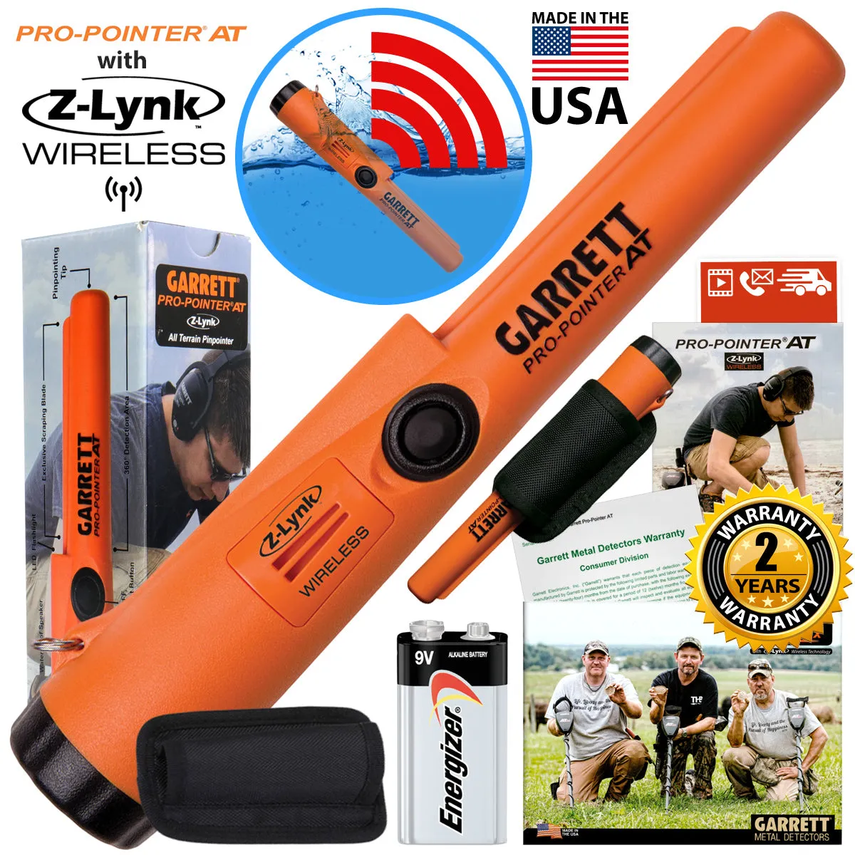 Garrett AT Pro Metal Detector with MS-2 Headphones and Pro Pointer AT Z-Lynk