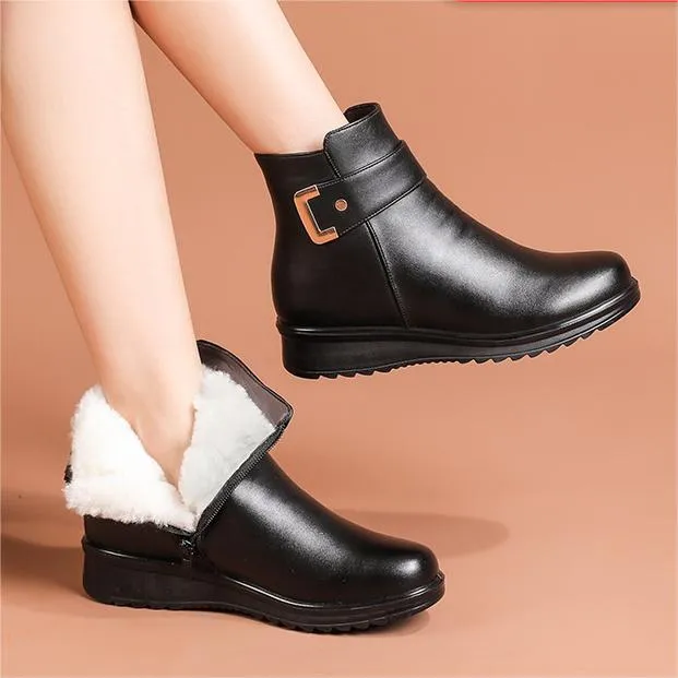 🔥Genuine Leather Metal Buckle Velvet Boots