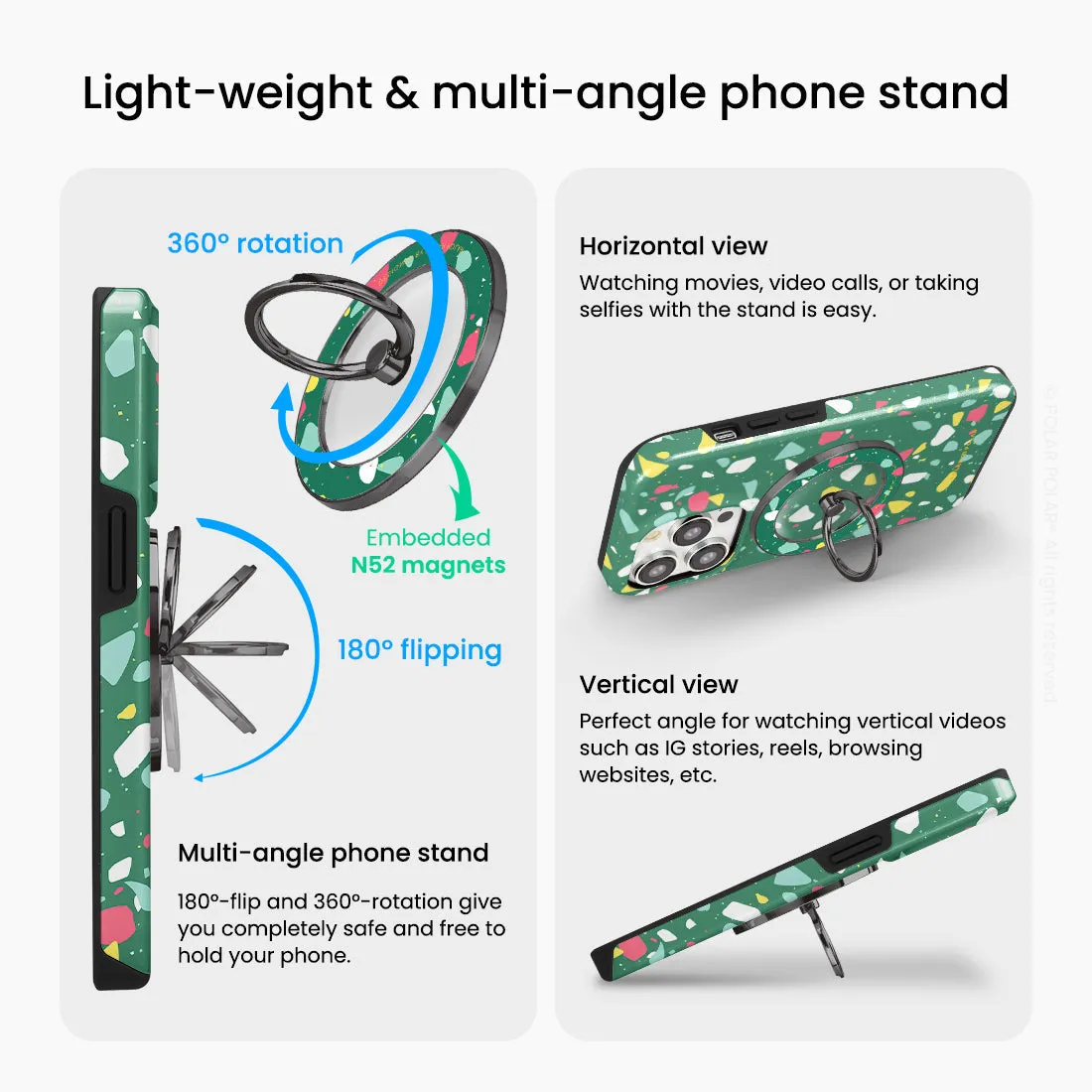 Greenfield Terrazzo - Black MagSafe Phone Grip and Ring Holder Stand