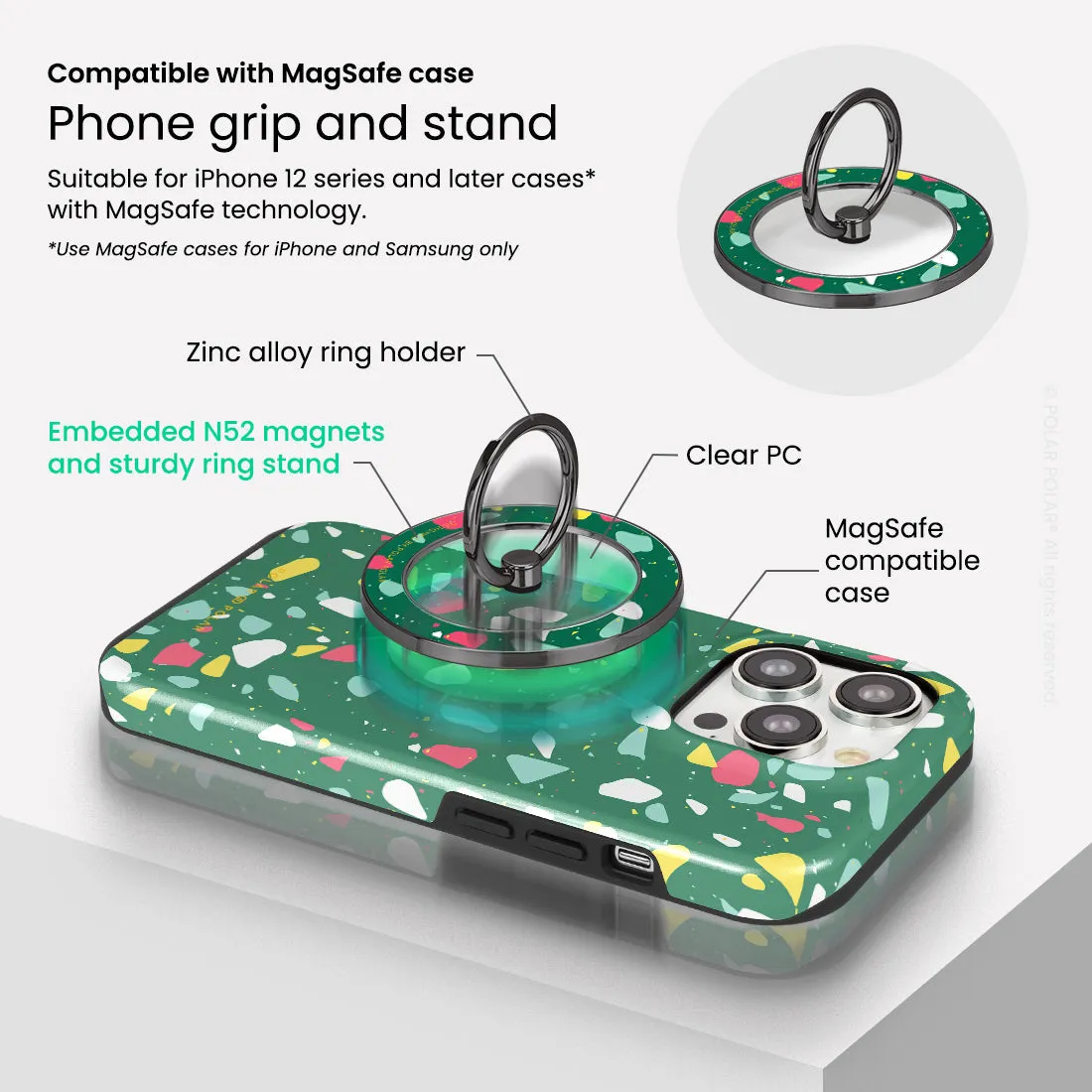 Greenfield Terrazzo - Black MagSafe Phone Grip and Ring Holder Stand