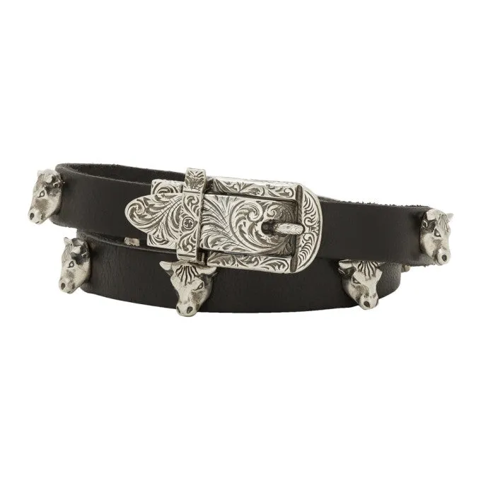 Gucci Anger Forest Double Wrap Leather Bracelet in Black