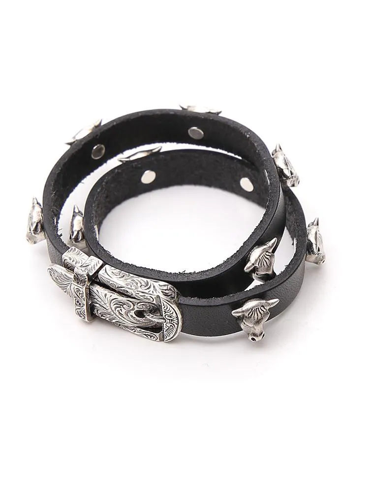 Gucci Anger Forest Double Wrap Leather Bracelet in Black