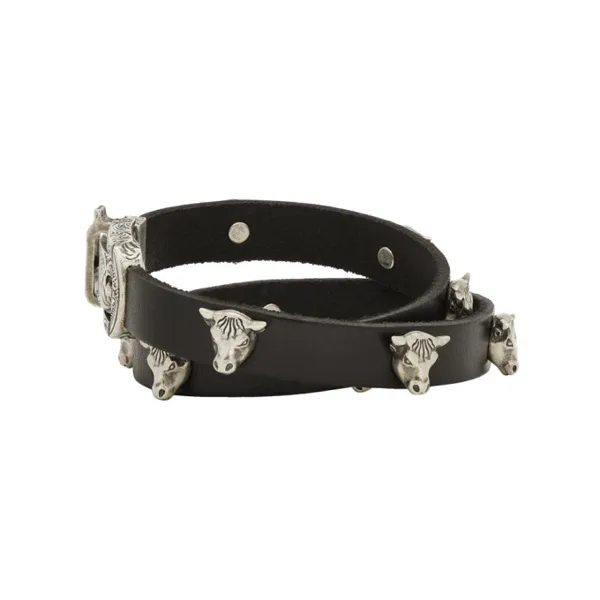 Gucci Anger Forest Double Wrap Leather Bracelet in Black