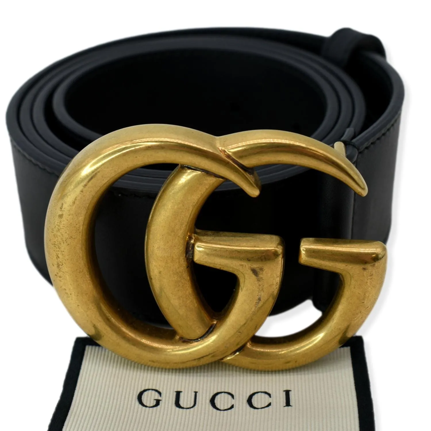 GUCCI  Double G Buckle Leather Belt Black 397660