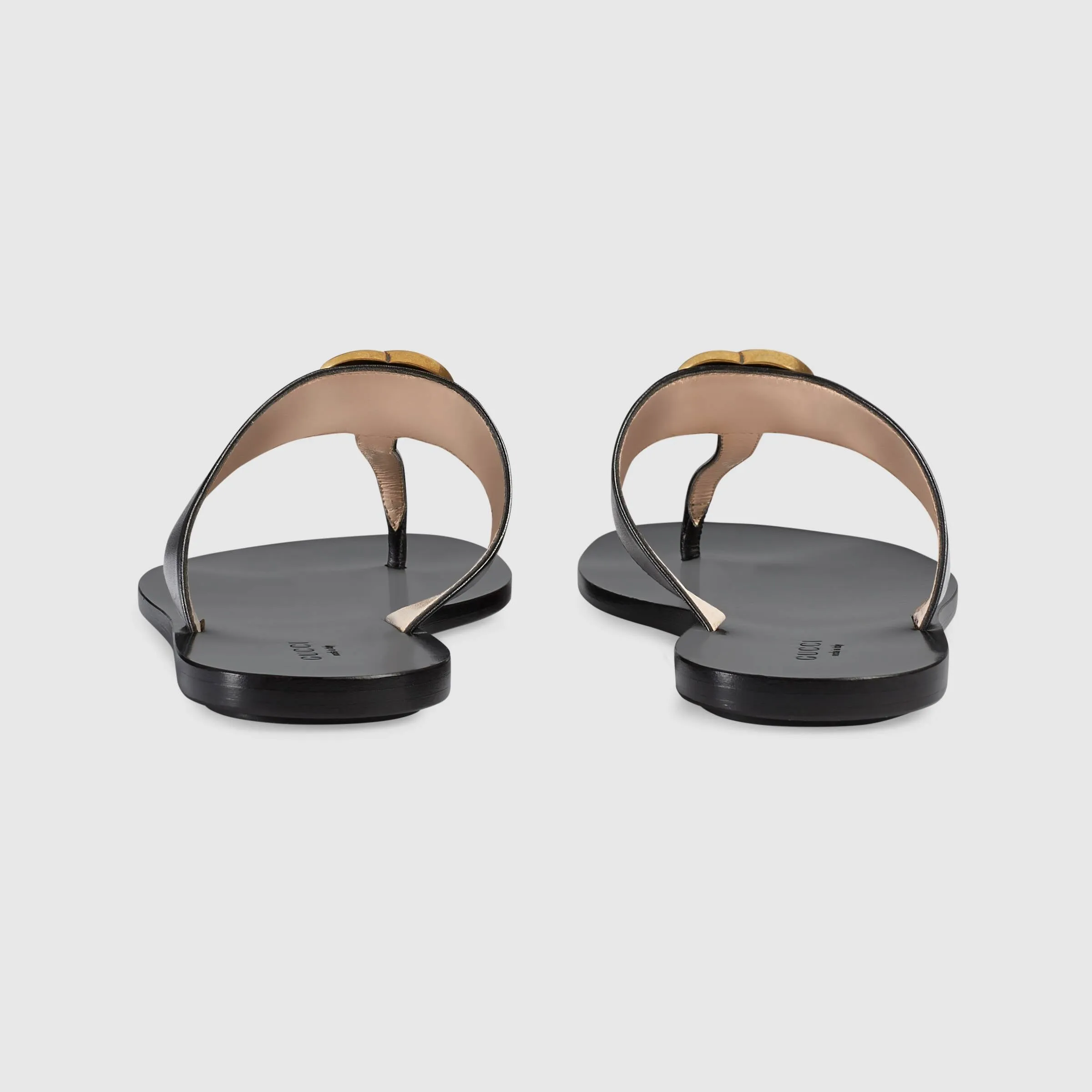 Gucci Double G Leather Thong Sandal in Black