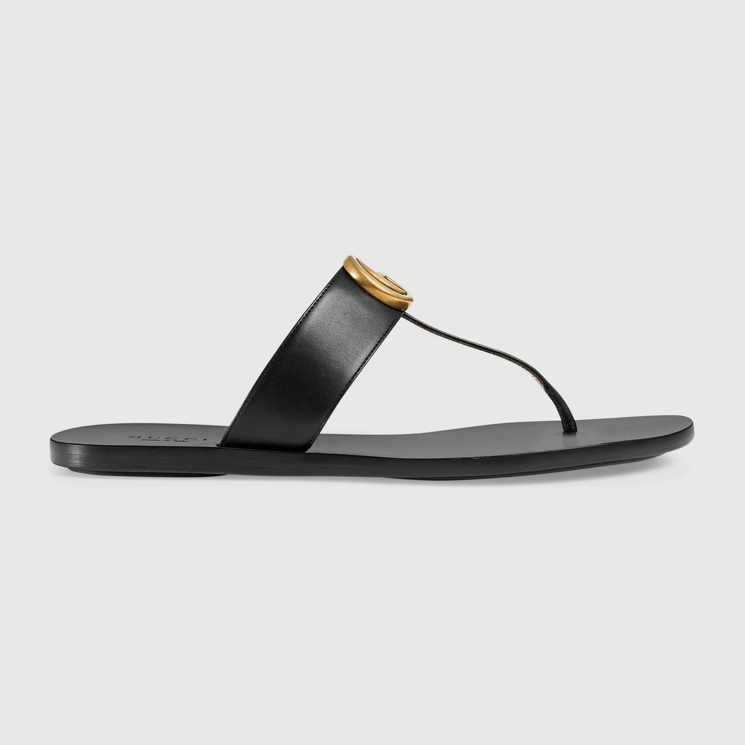 Gucci Double G Leather Thong Sandal in Black