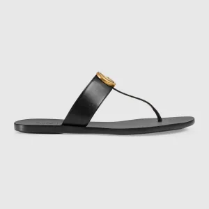Gucci Double G Leather Thong Sandal in Black