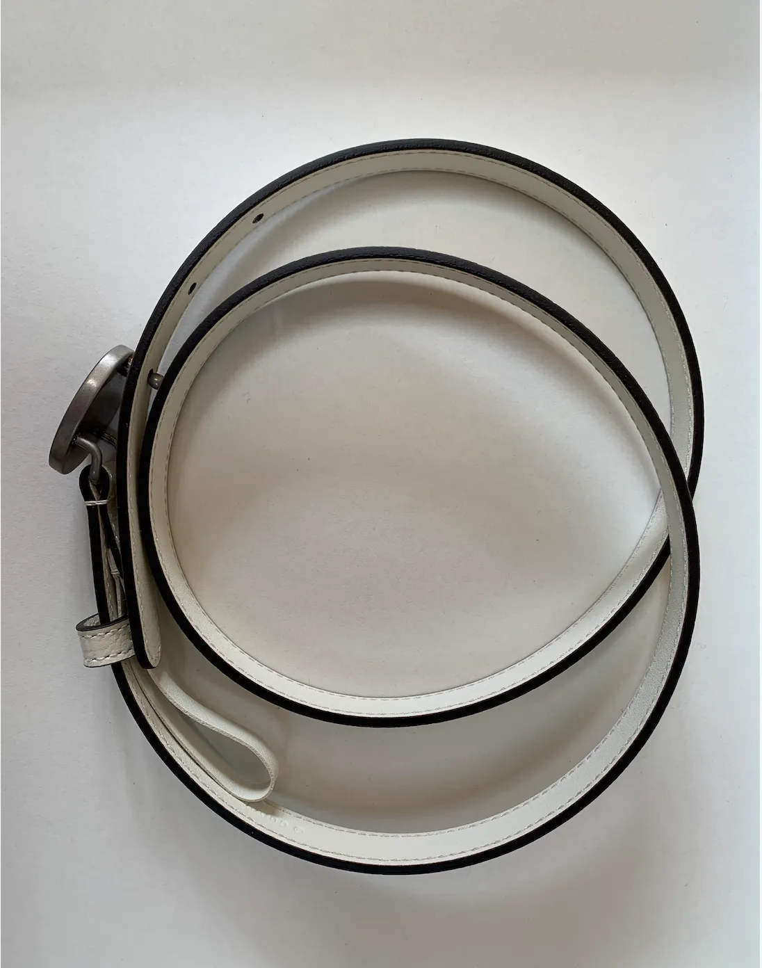 Gucci Leather Belt with Oval Enameled Buckle in White
