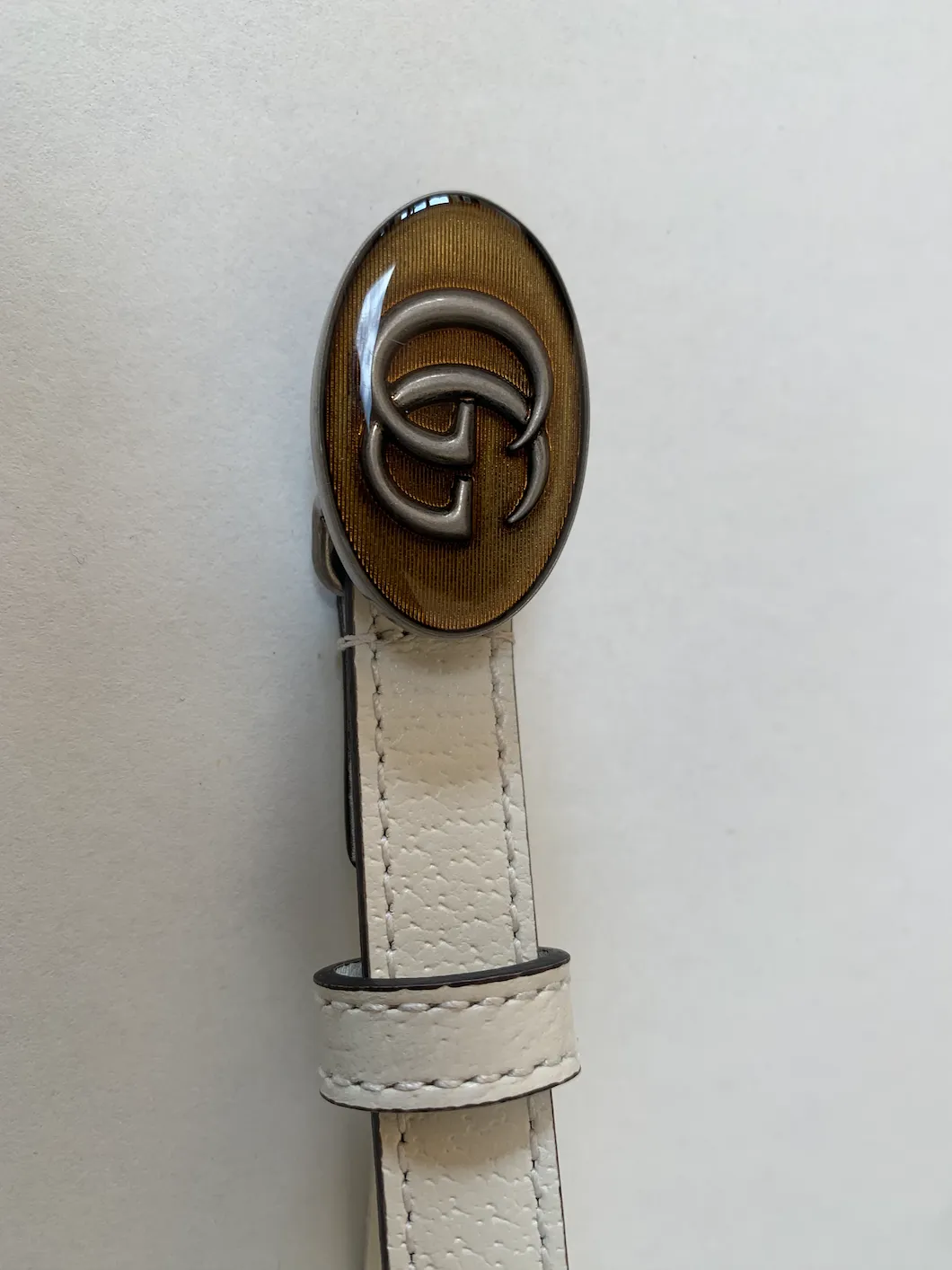 Gucci Leather Belt with Oval Enameled Buckle in White