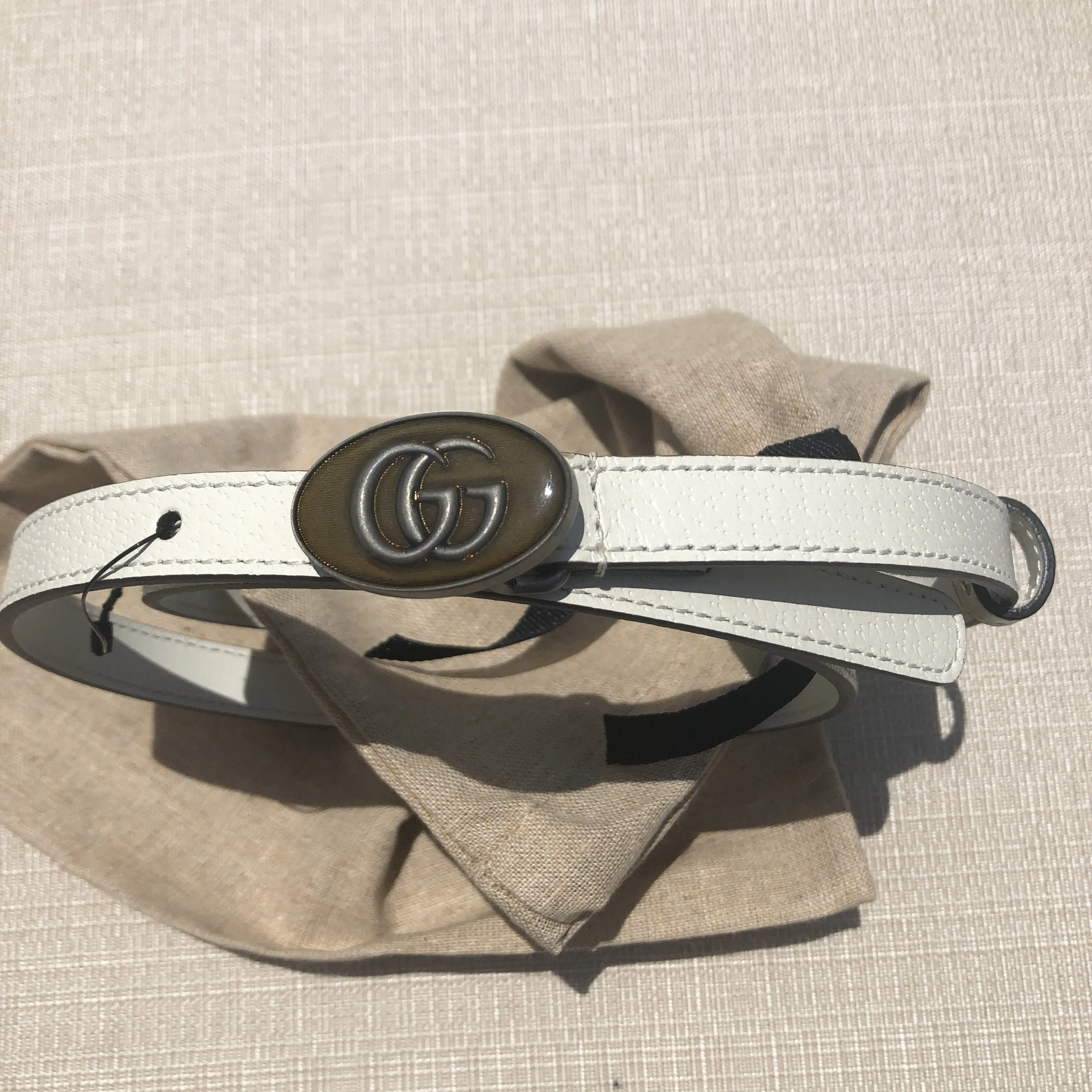 Gucci Leather Belt with Oval Enameled Buckle in White