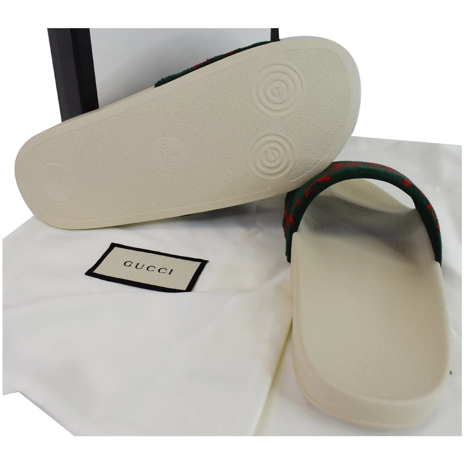 GUCCI Logo Velvet Monogram Slide Sandal 577676 Size 37 Green - Last Call