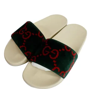 GUCCI Logo Velvet Monogram Slide Sandal 577676 Size 37 Green - Last Call