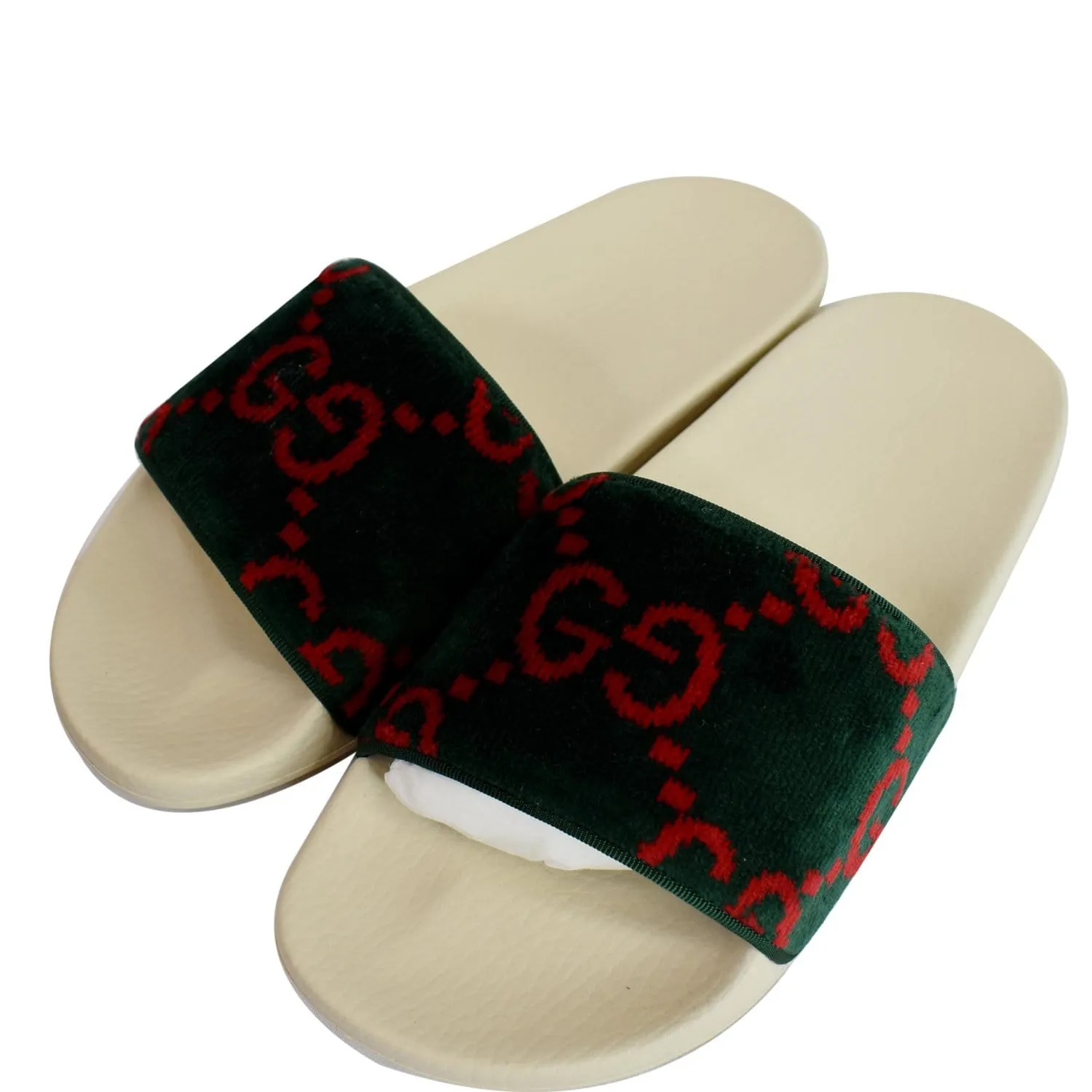 GUCCI Logo Velvet Monogram Slide Sandal 577676 Size 37 Green - Last Call