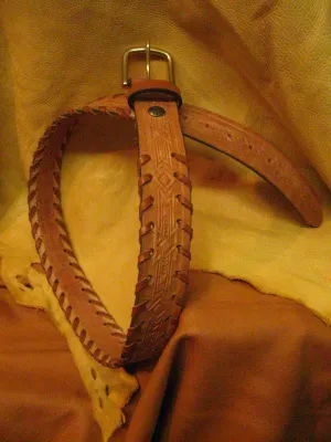 Hand-Laced Embossed Harness Leather Belt