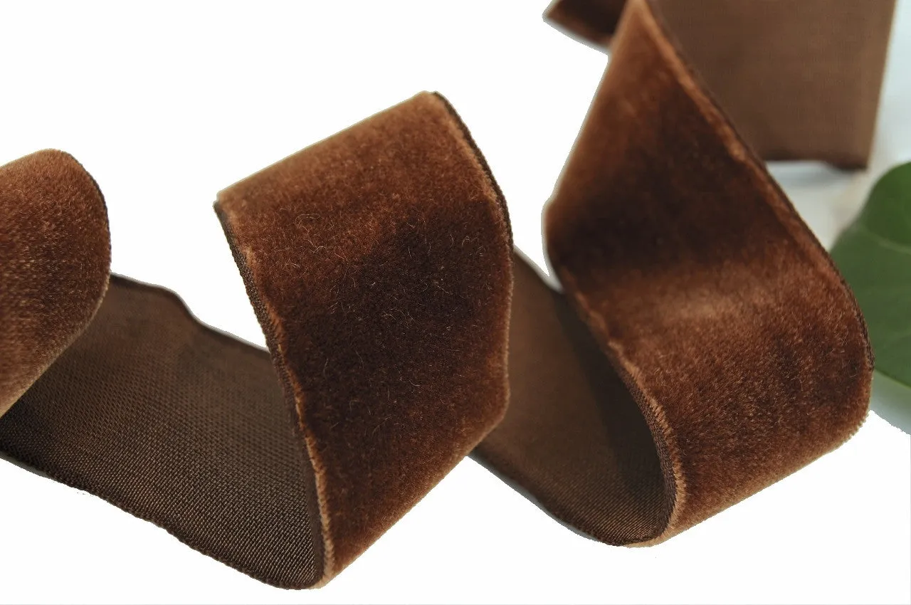 Havana Brown Velvet Ribbon Vintage from France 36mm