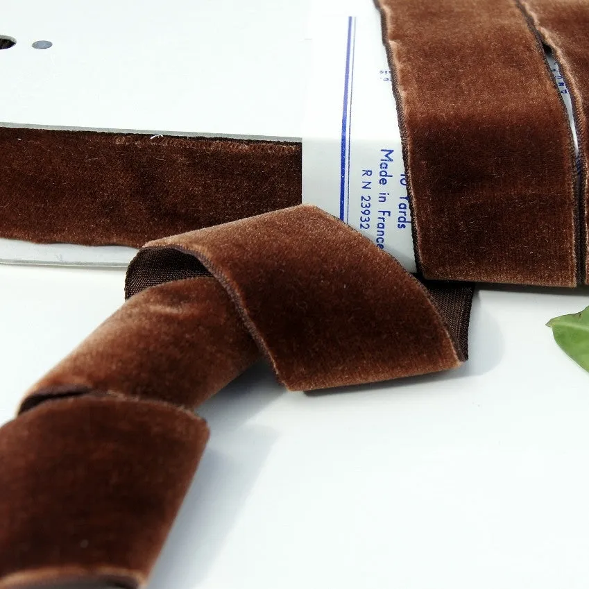Havana Brown Velvet Ribbon Vintage from France 36mm